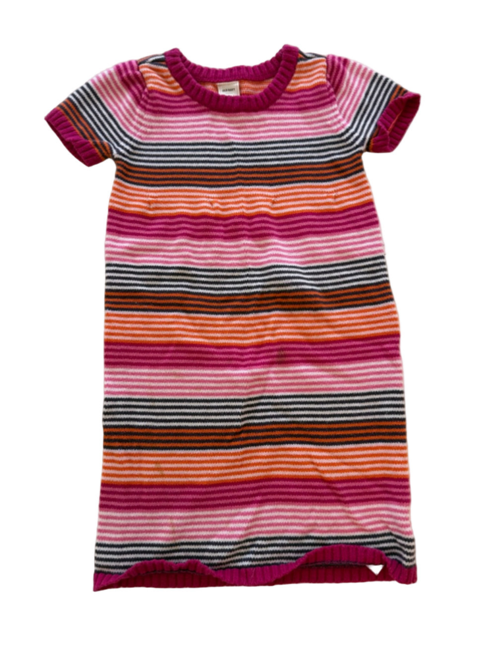 Girls Old Navy 5T 100% Cotton Striped Knit Sweater Dress Pink Orange